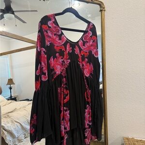 Free People Black and Purple Floral Top